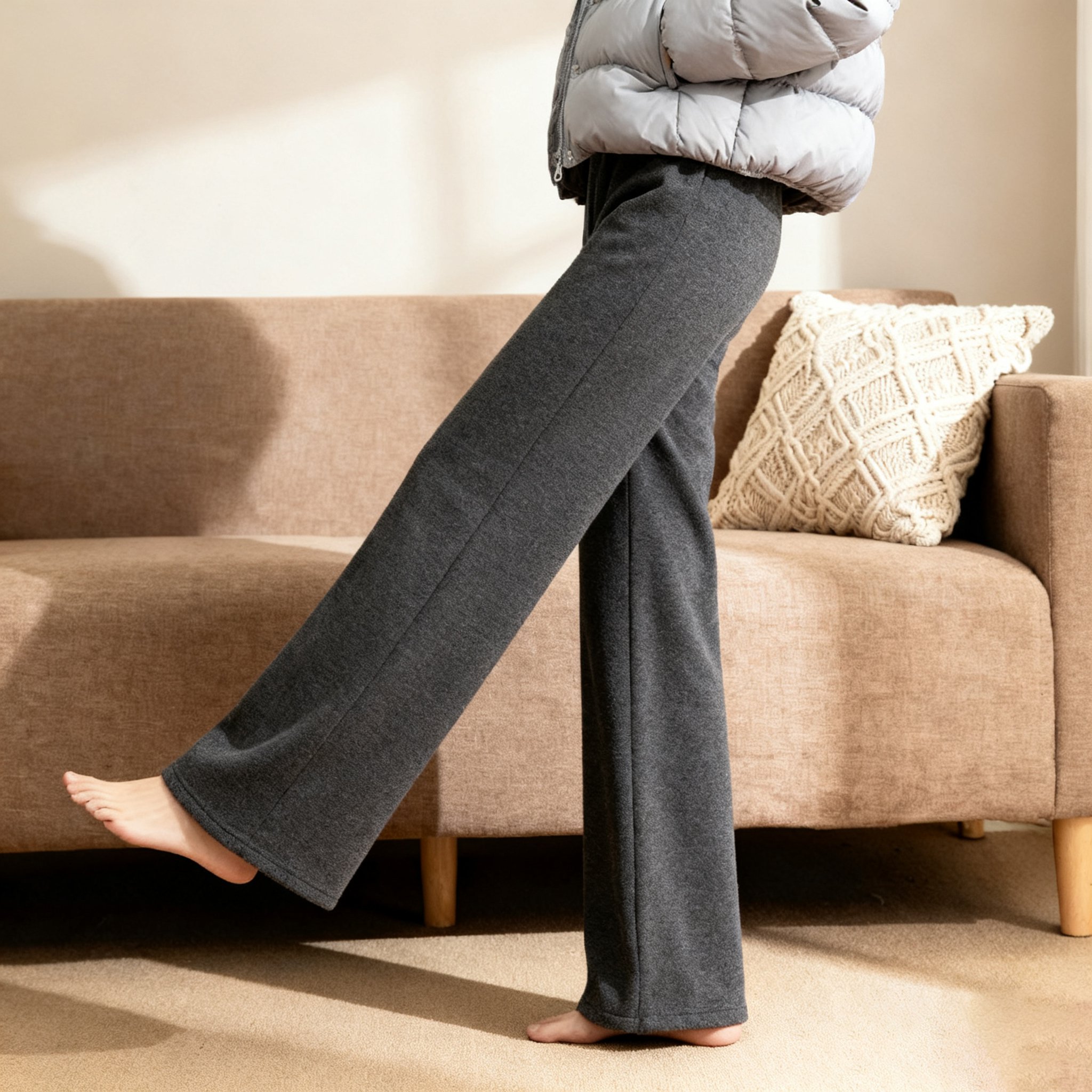 暖かい裏起毛素材のコットンパンツ