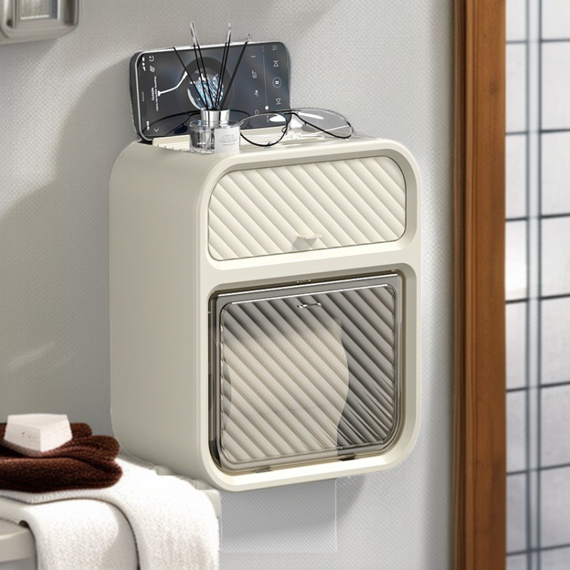Punch-free storage rack toilet toilet paper box roll paper box toilet light luxury wall-mounted tiss