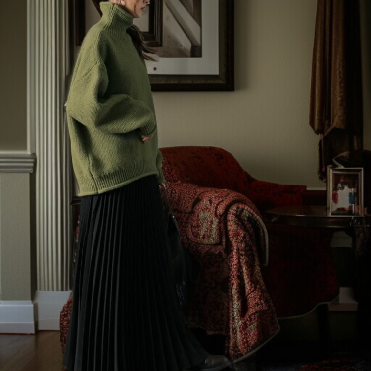 여성 봄 루즈핏 면 폴라 니트 빈티지 반폴라 니트 풀오버 롤업 니트