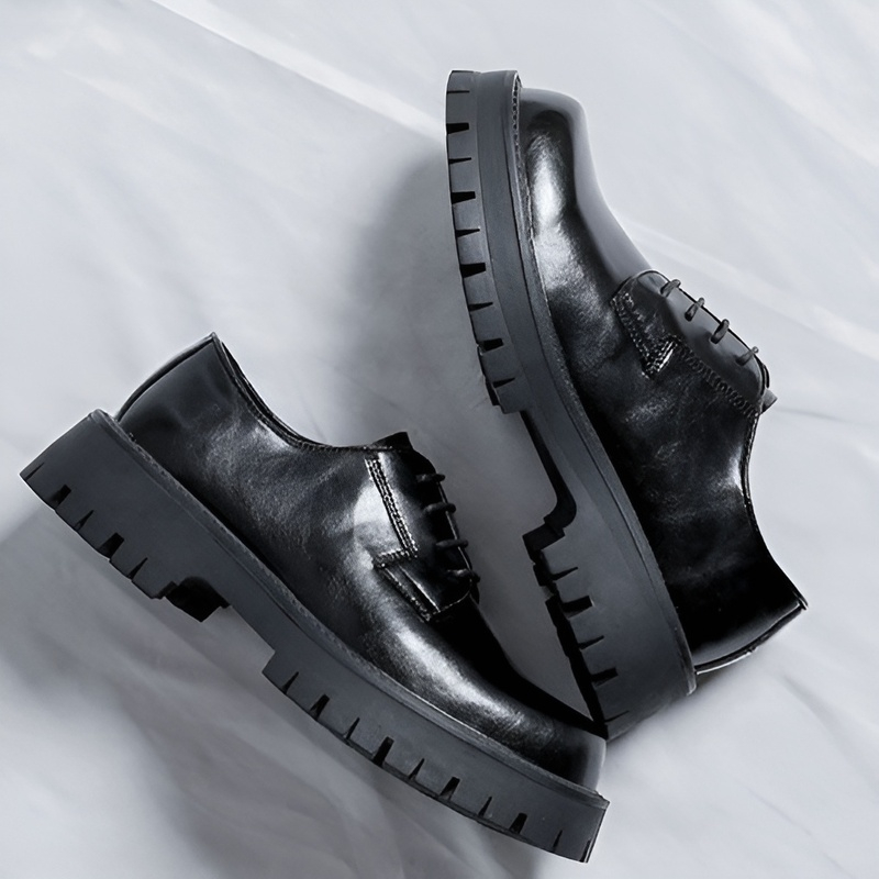 男士商務正裝厚底黑色皮鞋 戶外帥氣皮鞋
