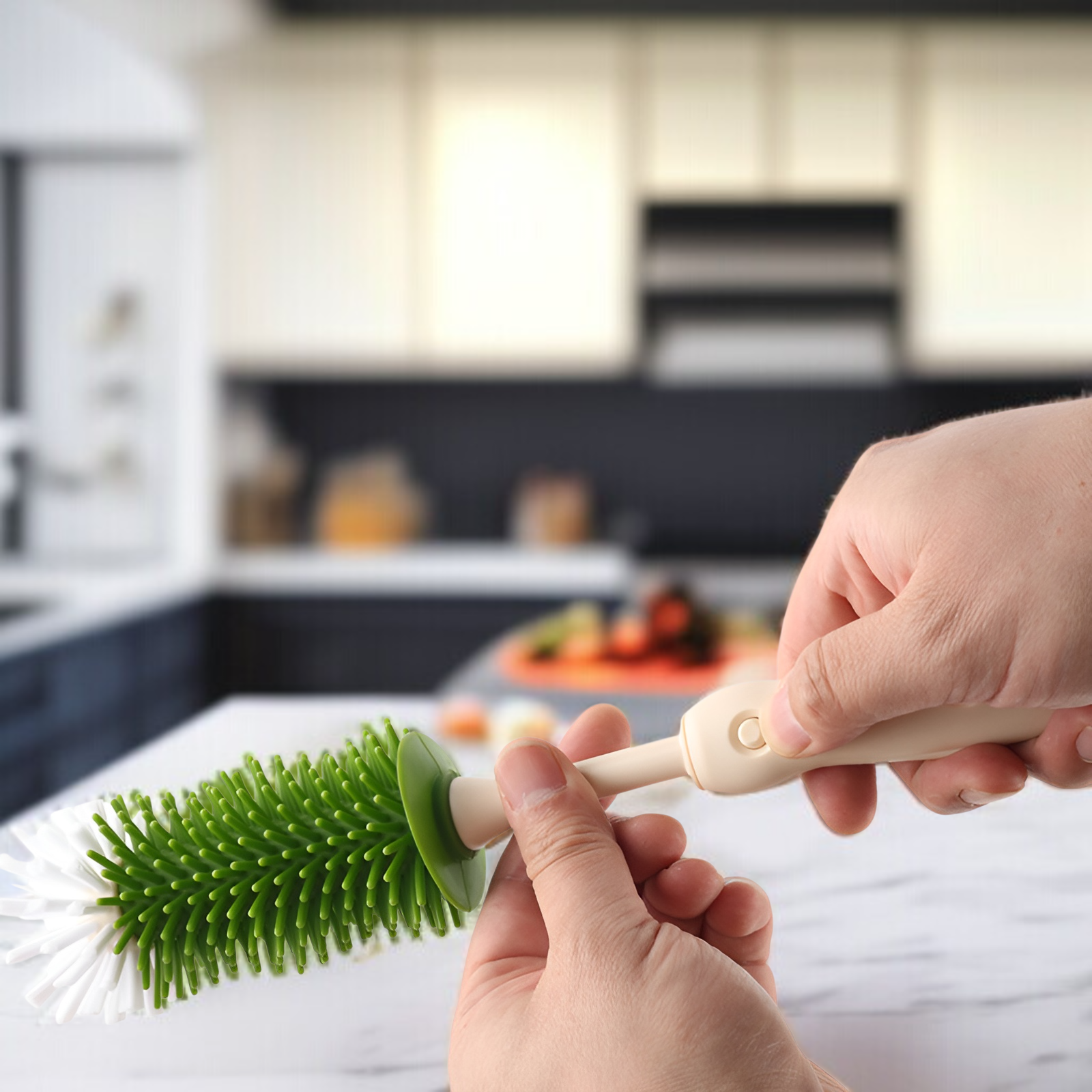 Cepillo ergonómico de silicona y nailon para botellas