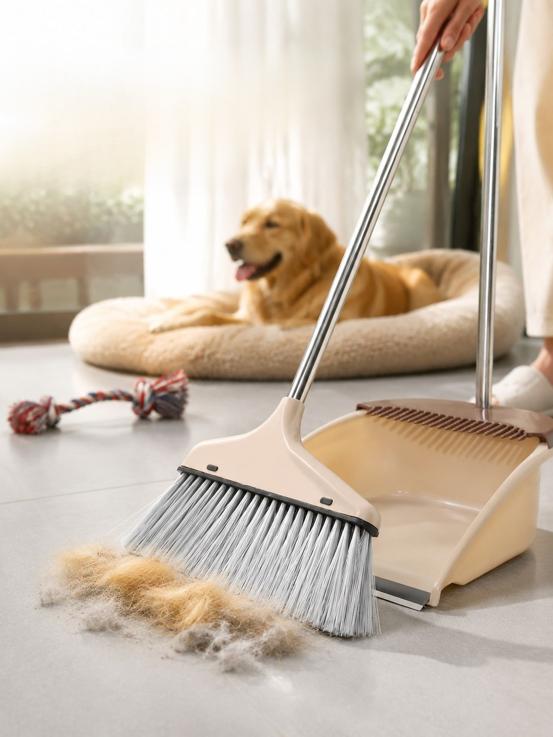 Household Broom and Dustpan Set, Anti-Hair Tangling Magic Broom with Large Squeegee