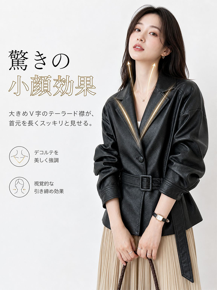 【2026秋新作】Monolly クラシックレザージャケット | 1枚でサマになる・着痩せ・楽ちん