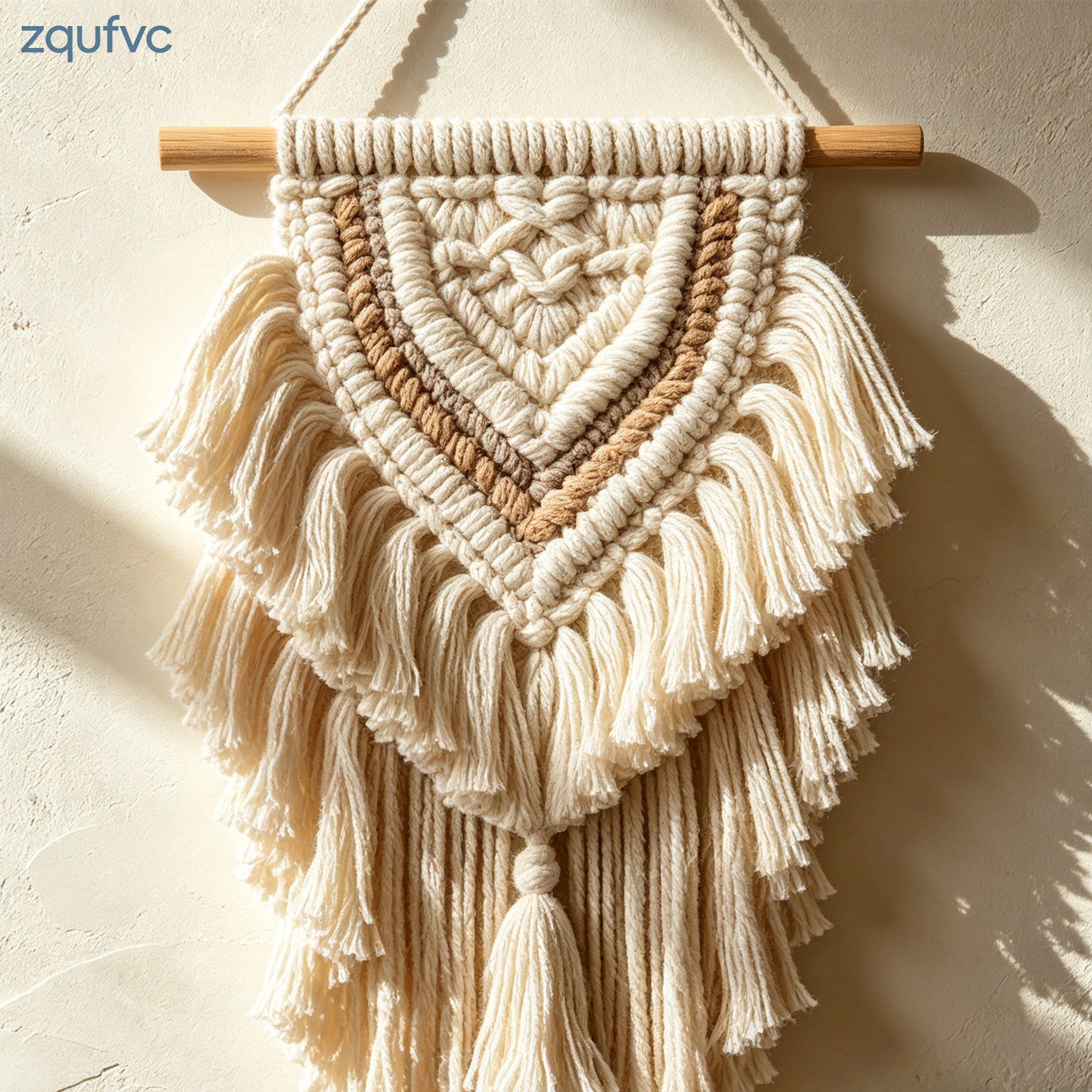 Close-up of intricate weaving in handmade tapestry