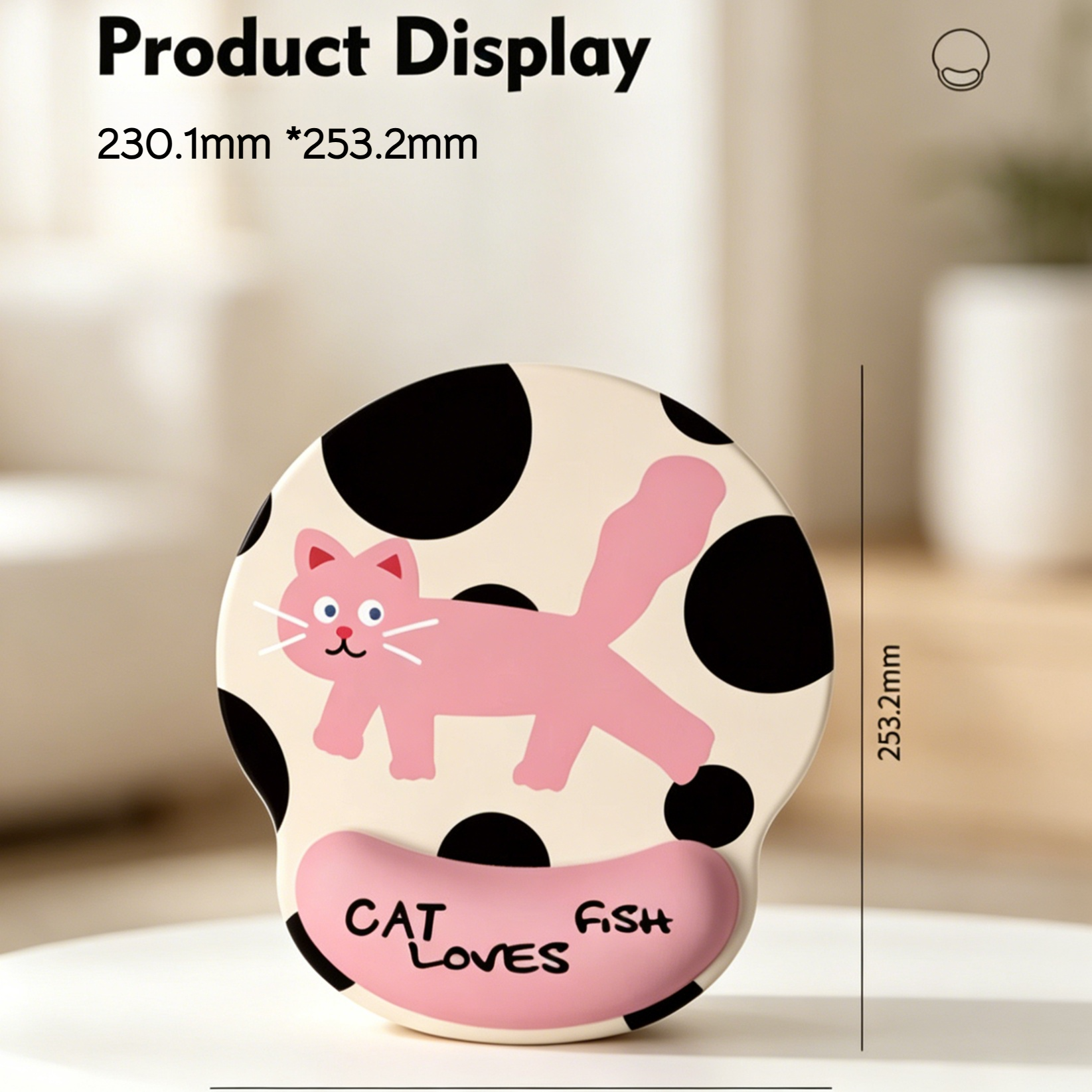 Cute Pink Cat Wrist Rest Mouse Pad & Keyboard Support, Non-slip Rubber Soft Pad