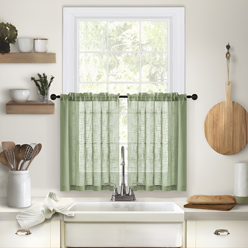 Linen Kitchen Blackout Partition Curtain for Window Screen