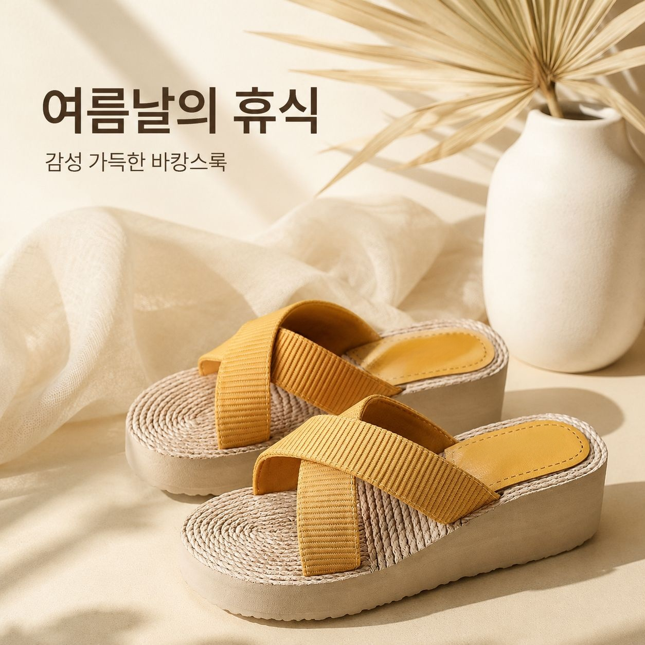 여름 여성용 플랫폼 샌들, 스트로우 위브 디자인