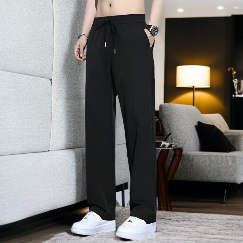 夏の薄いアイスシルクパンツメンズルーズストレートパンツドレープパンツ速乾スポーツパンツカジュアルパンツ