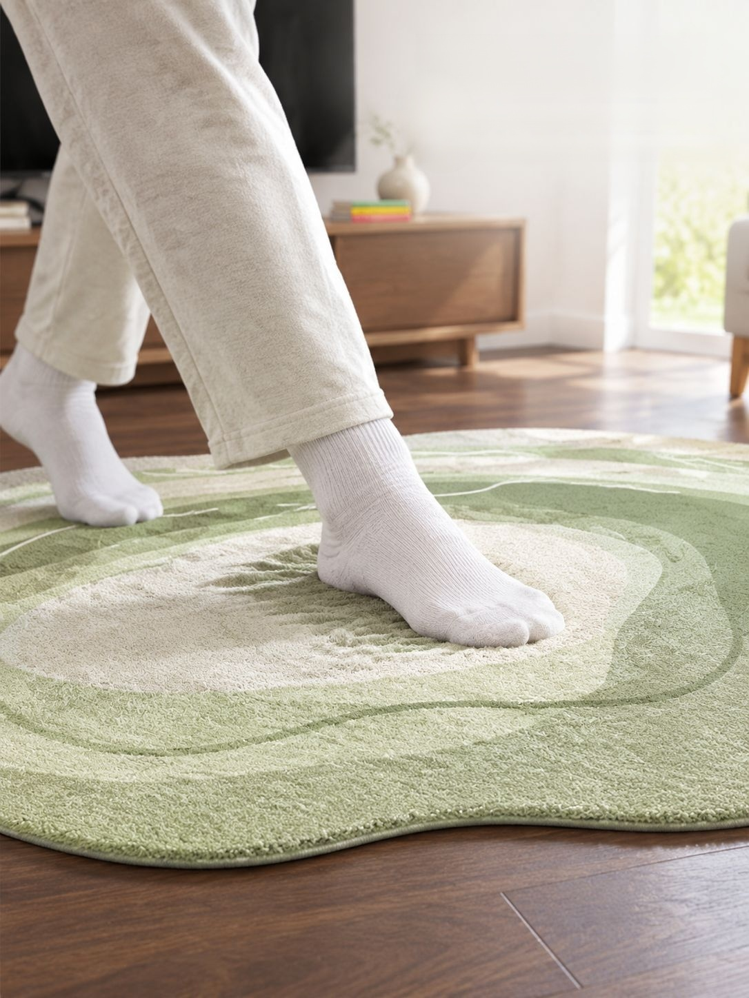 Ambiente acogedor con alfombra de cachemira en sala de estar.