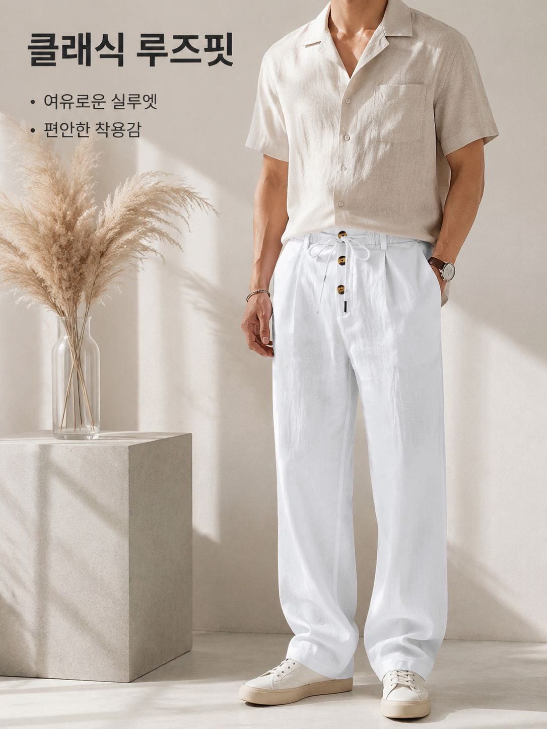 남성 린넨 루즈핏 캐주얼 팬츠