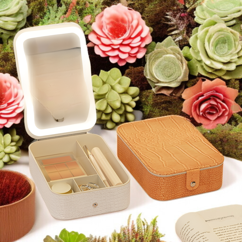 メイクボックス 鏡付き 化粧品収納ボックス コスメボックス 化粧ケース 3色ライト 無段階調光 コスメ収納ボックス 仕切り 化粧ポーチ 小型 通勤・出張・旅行用 機能的收納 大容量 衝撃吸収 化粧品収