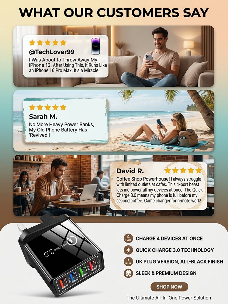 Triple Your Phone Lifespan. Smart 4-Port Charger. Pro Power Tech. 50% Off Today.