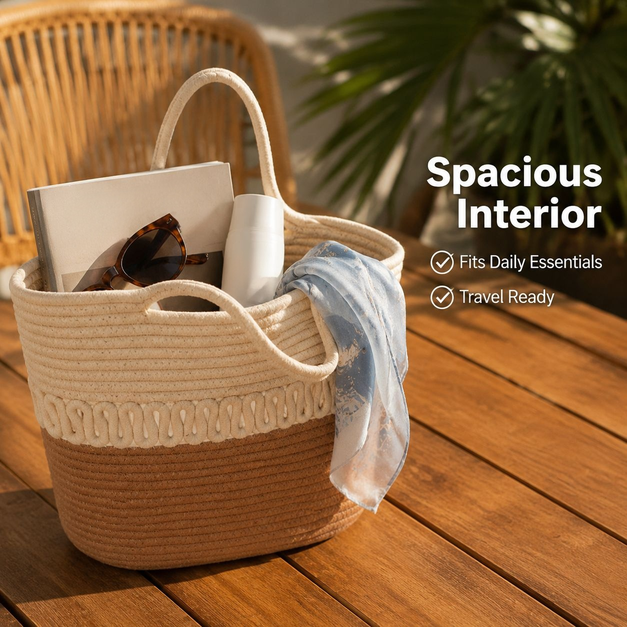 New Cotton Thread Woven Beach Bag, Large Capacity Handbag for Women