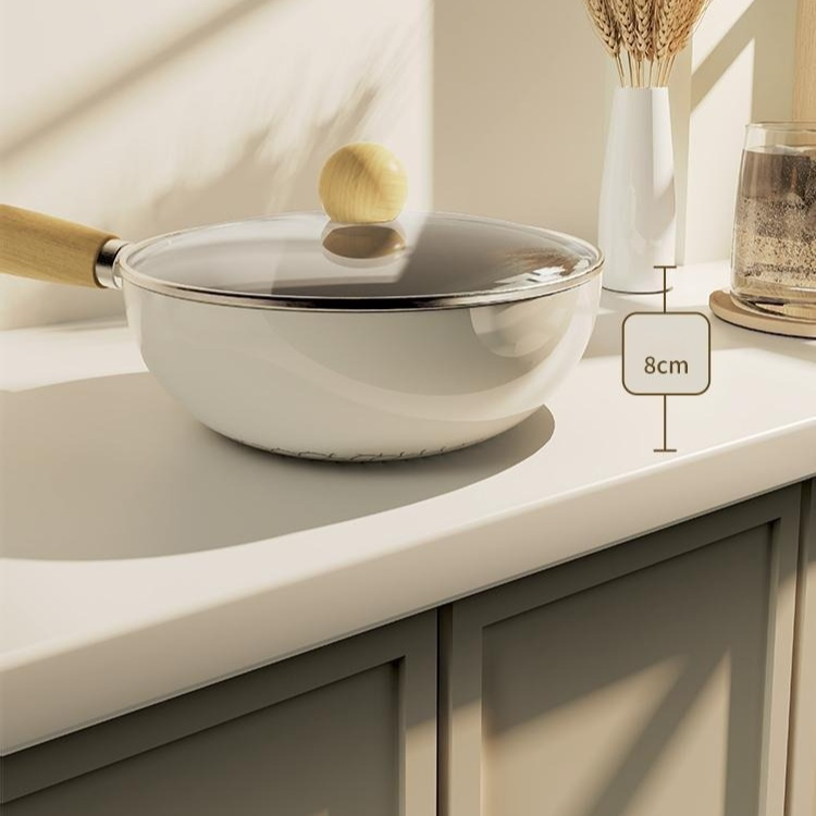 กระทะเคลือบเซรามิกสีขาวไม่ติดกระทะ