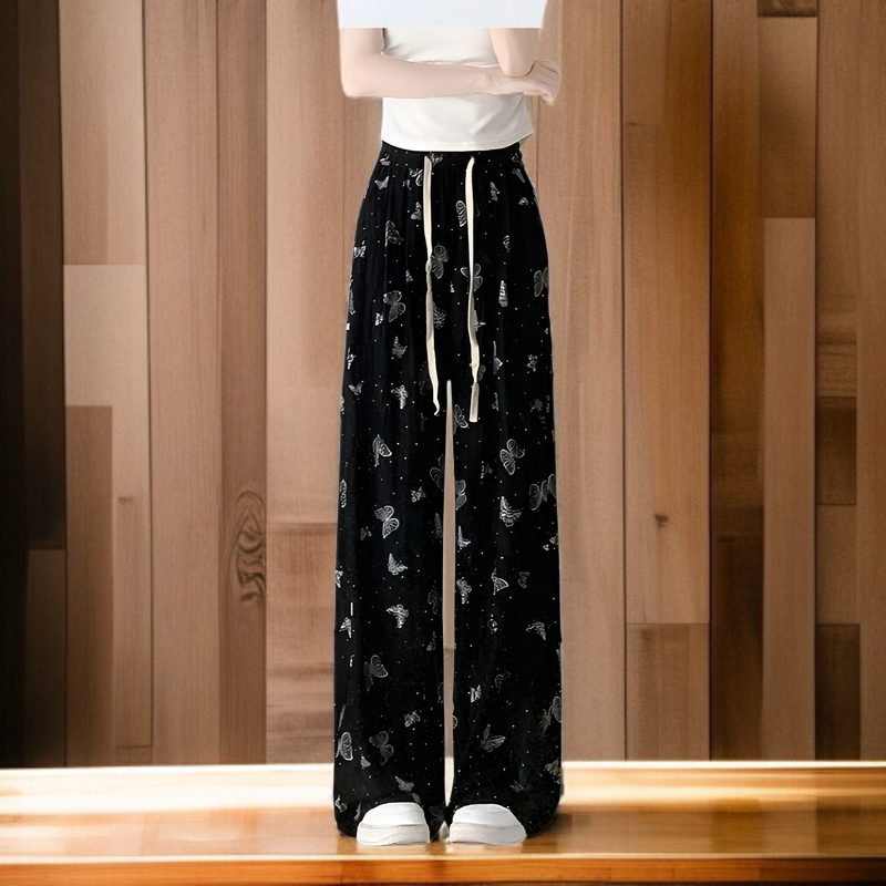 ホワイトバタフライホールヤマモトパンツレディース春秋ハイウエストワイドレッグパンツドレープパンツカジュアルダイヤモンドパンツ小さいサイズホールパンツ夏ワイドレッグパンツ