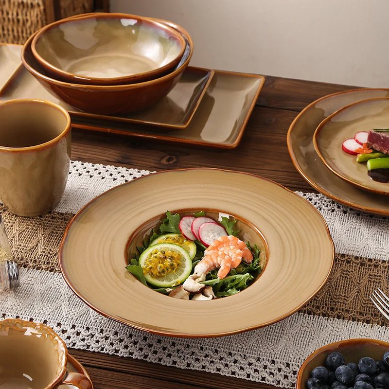 세라믹 컬러 유약 자기 식기 세트