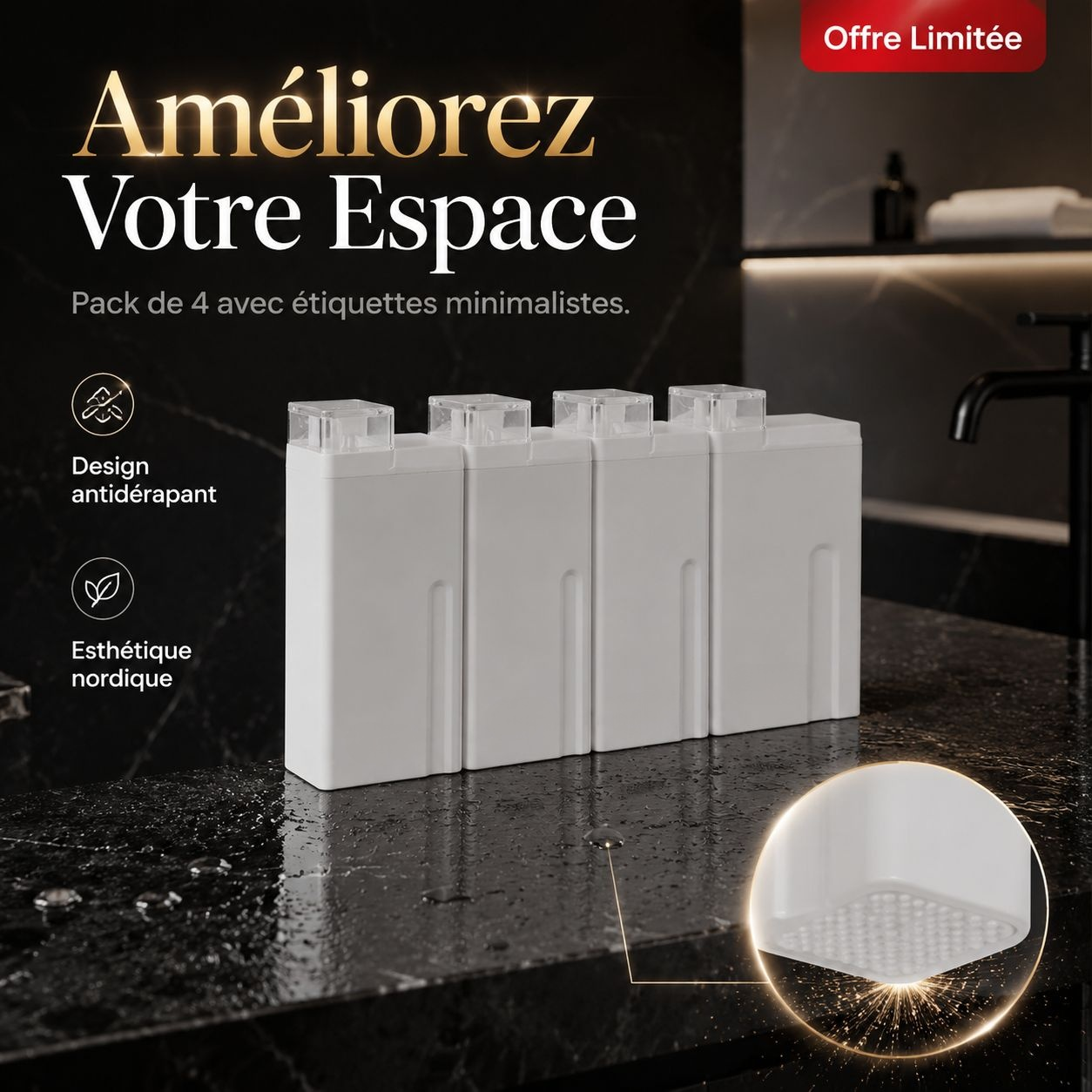 Flacon de lessive pour salle de bain, grande capacité, plastique transparent