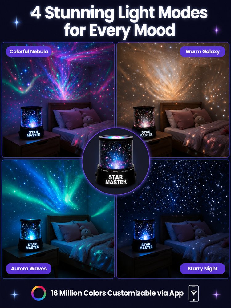 Dreamy Starry Sky – Rotatable Star Projector Lamp