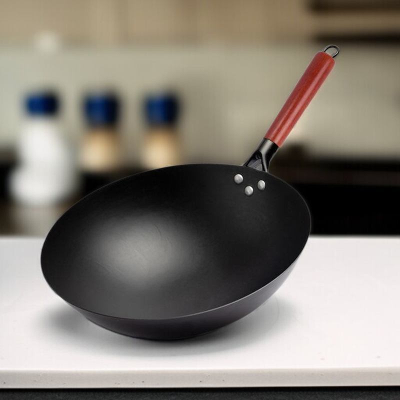 Sartén de hierro artesanal de Zhangqiu sin recubrimiento, apta para estufa de gas, antiadherente