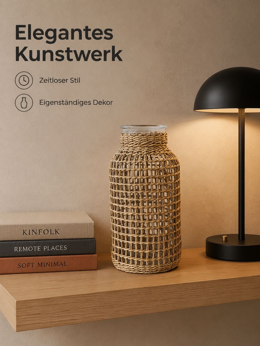 Skandinavische Glasvase mit Strohdetails