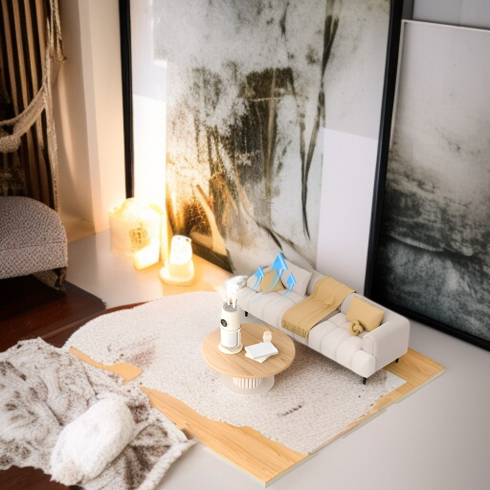 مرطب هواء مع بخاخ بسعة كبيرة للغاية، ضوء ليلي هادئ، مرطب ضباب كبير مزدوج النفاثات USB صغير الحجم