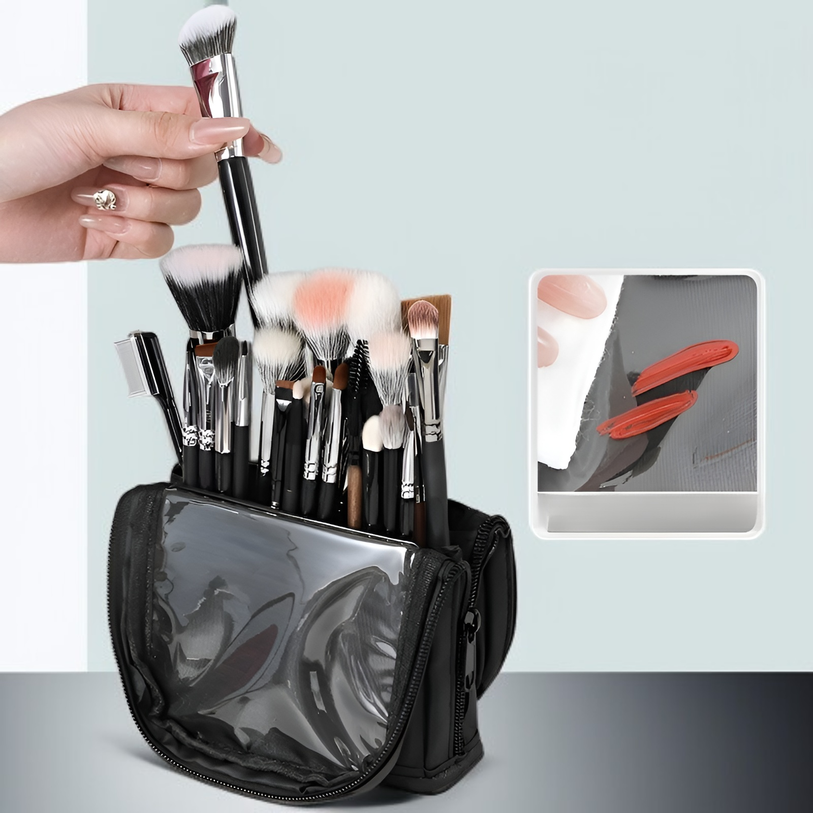 Large Capacity Vertical Foldable Makeup Brush Bag