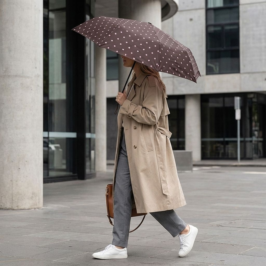 小さな水玉模様の折りたたみ式日傘（黒ビニール製）