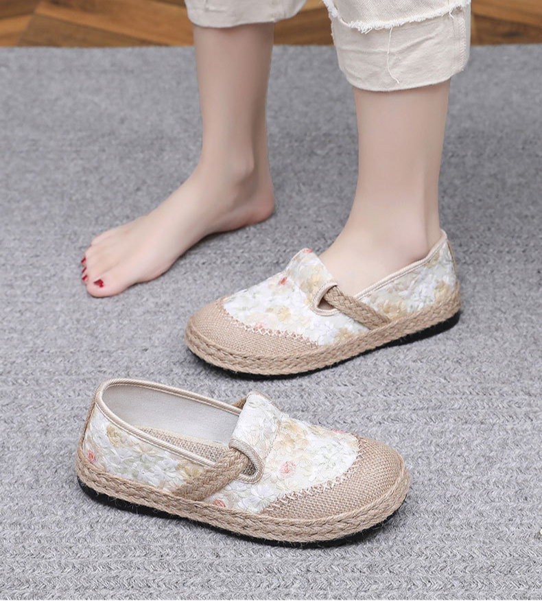 リネン素材の北京布靴ディテール