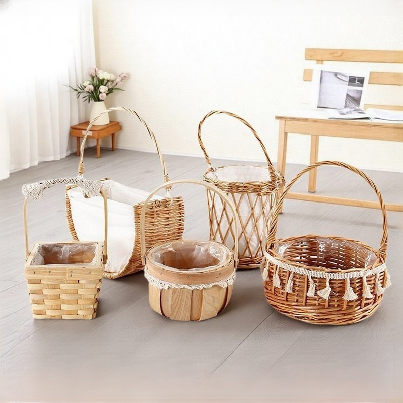 Indoor Rattan & Bamboo Woven Handheld Basket