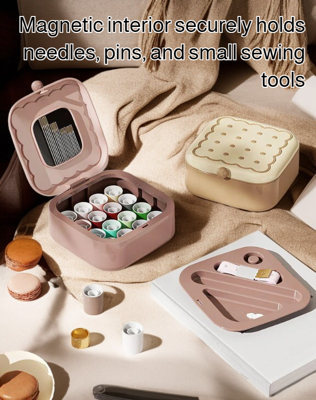 Magnetic Cookie Sewing Box with open lid showing sewing supplies