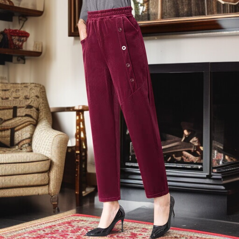 カジュアルパンツ レディース 中綿入り とろみ コーデュロイ ハイウエスト ストレートレッグ あったか ゆったり カジュアルパンツ