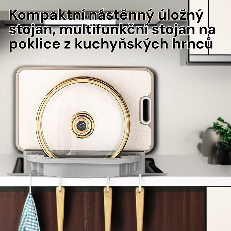 Multifunkční nástěnný držák na pokličky do kuchyně