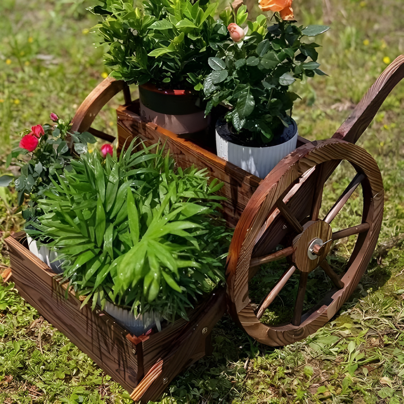 Solid Wood Flower Cart, Decorative Trolley for Balcony