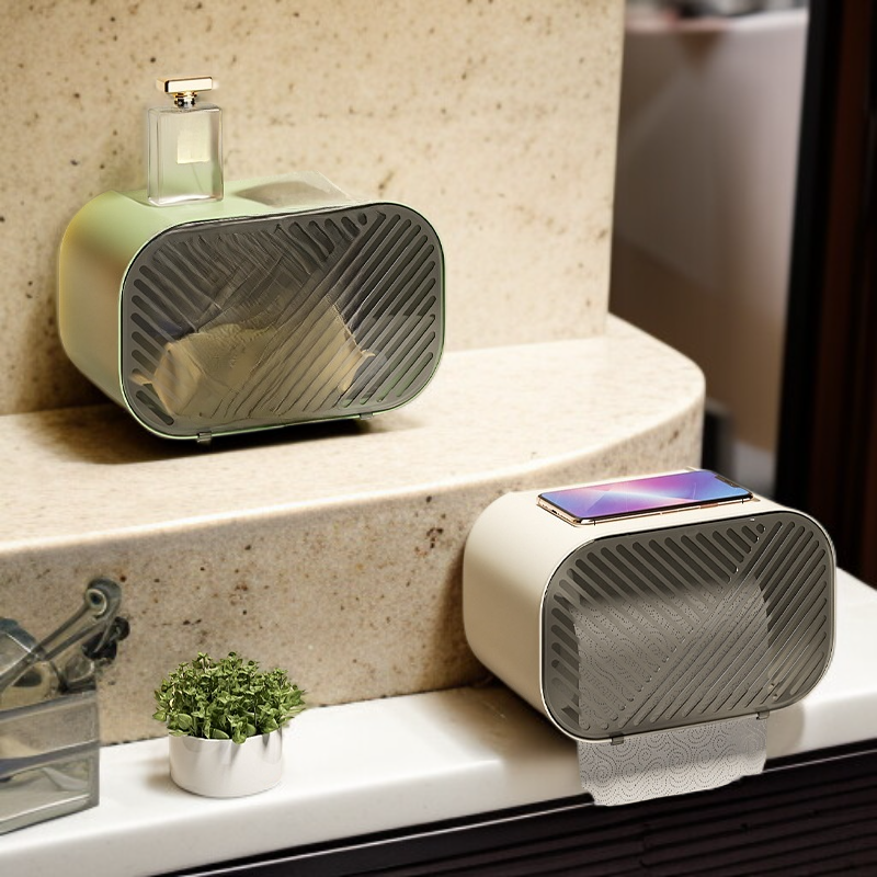 욕실 펀치 프리 벽걸이 티슈 케이스 방진 방수 다용도 수납 선반