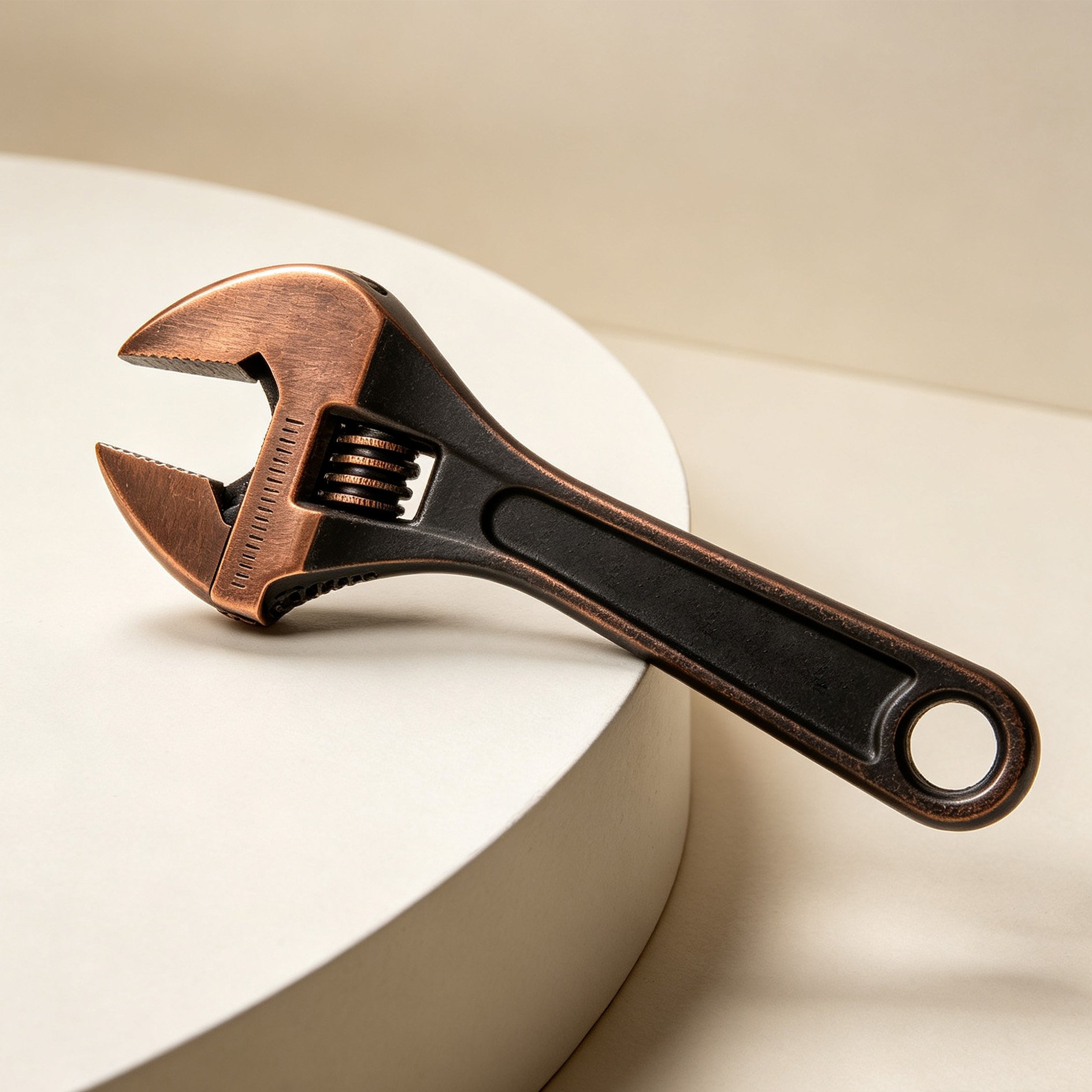 Closeup of Antique Black Adjustable Wrench on white background