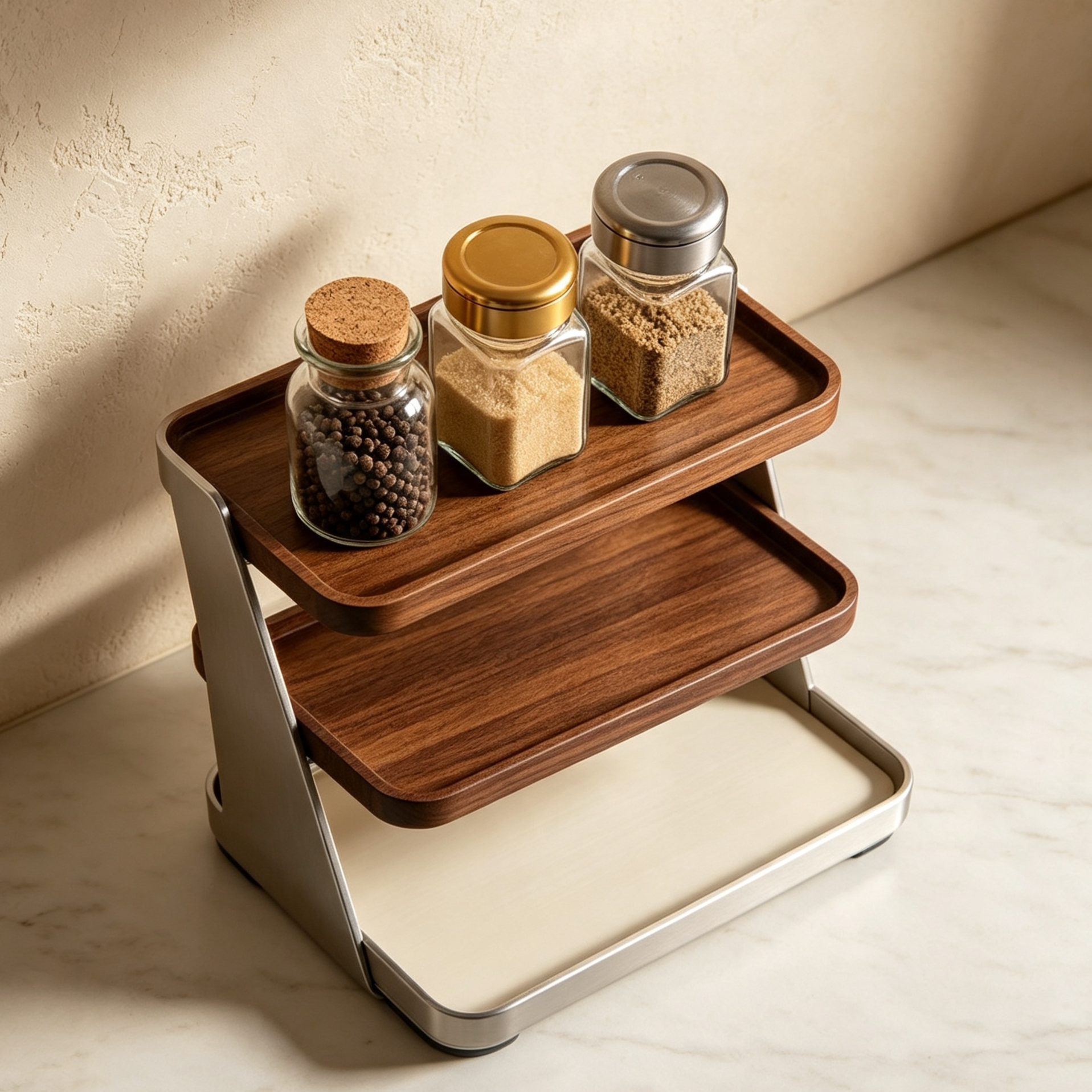 Multi-tiered wooden countertop spice rack (3 pieces)