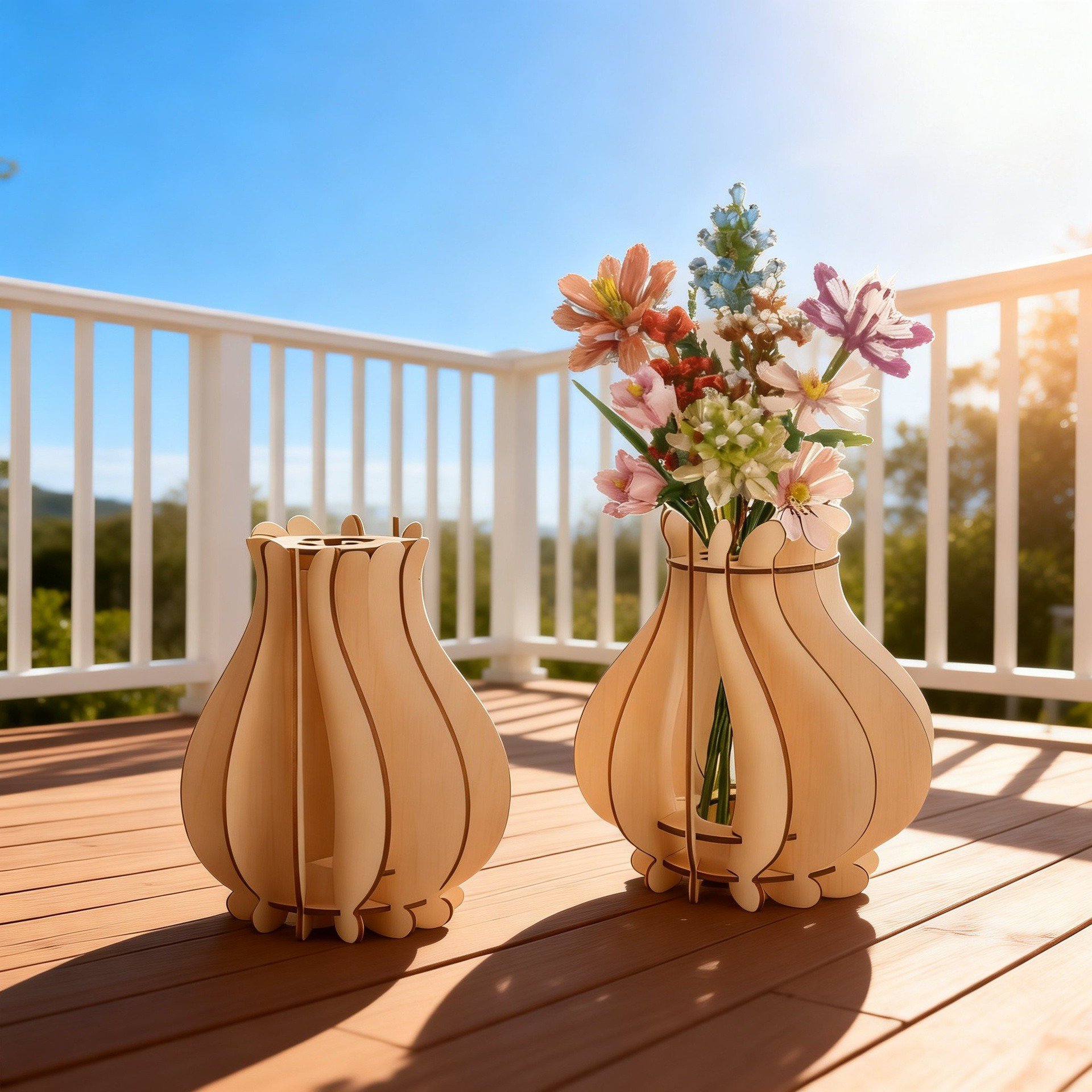 Elegant wooden flower vase stand for home decoration