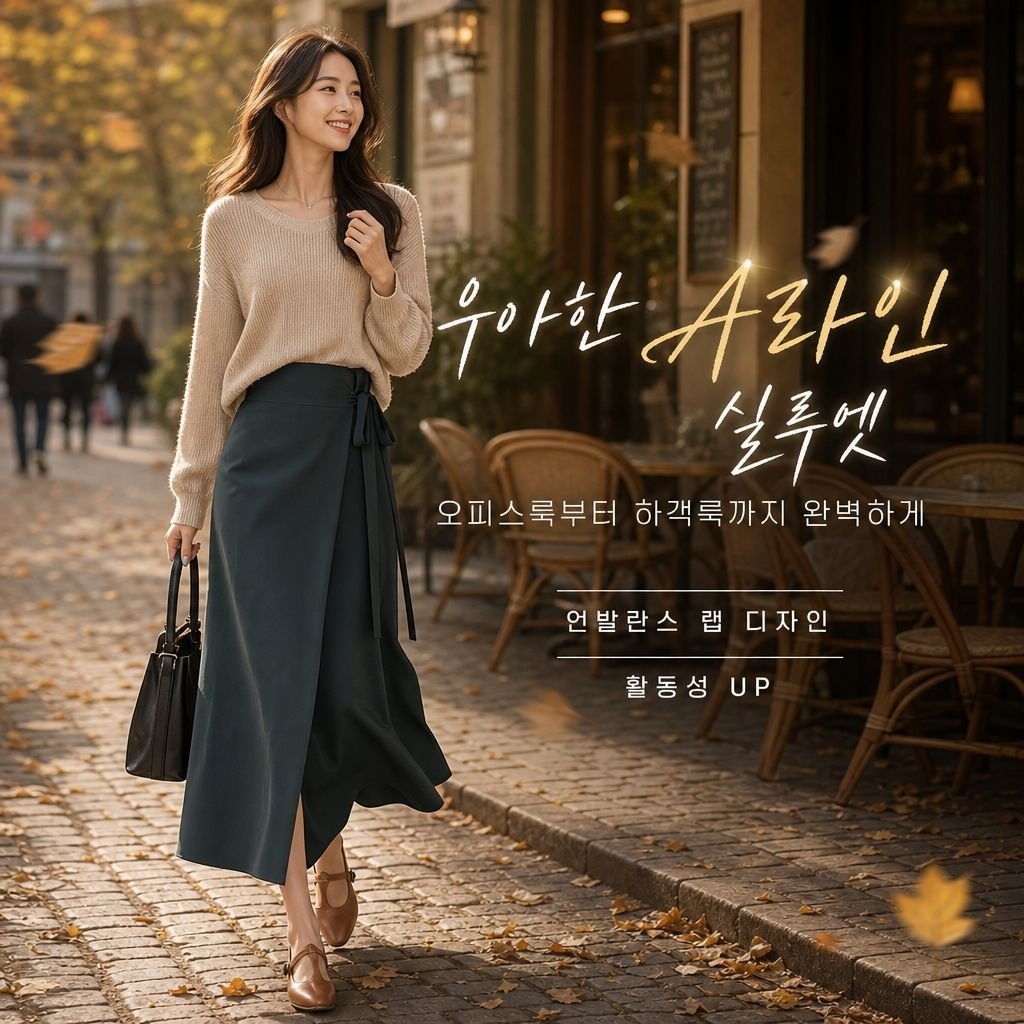 날씬해 보이는 하이웨스트 무지 스커트, 우아한 트임 랩스커트, 벨트 포함