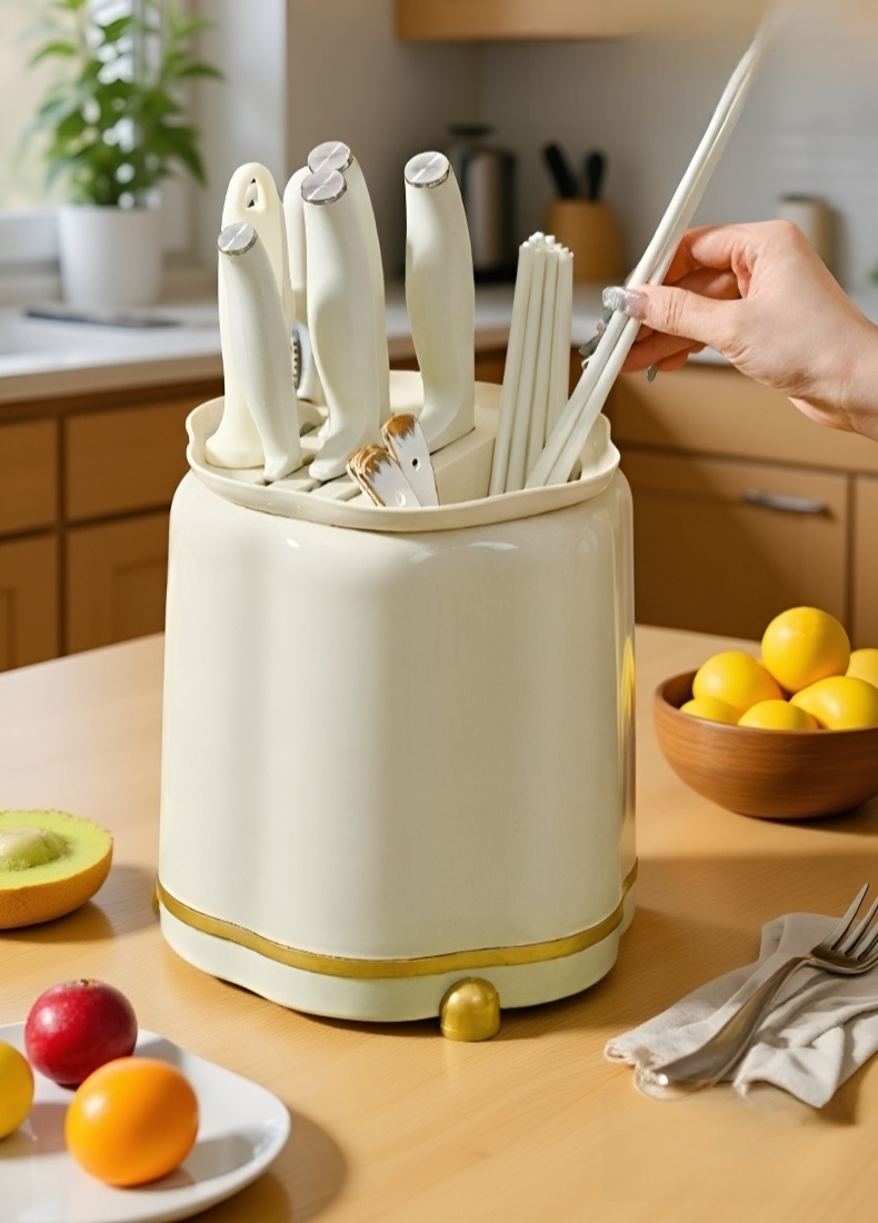 Küchenmesserhalter mit integriertem Schneidebrettfach