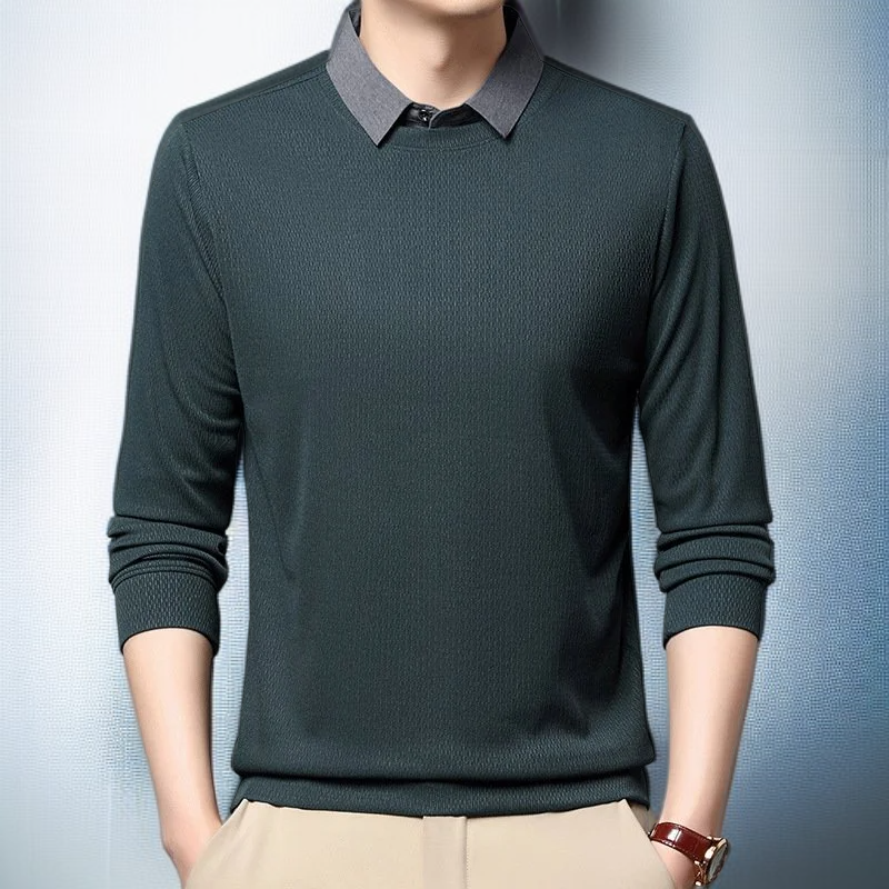 남자 얇은 긴팔 셔츠 비즈니스 캐주얼 페이크 투피스 남성 상의