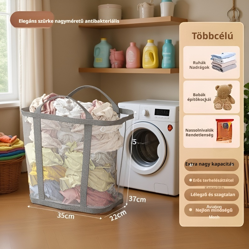 Nagy kapacitású, összecsukható szennyeskosár falra szerelhető fürdőszobai tároló