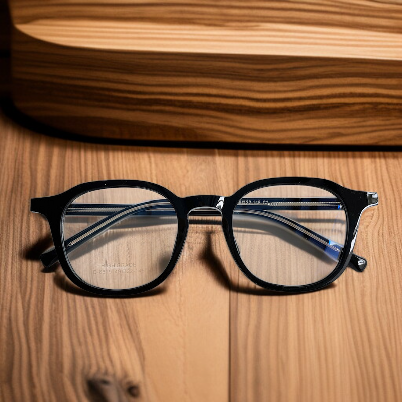 Montura de gafas metálica vintage poligonal con lentes planas