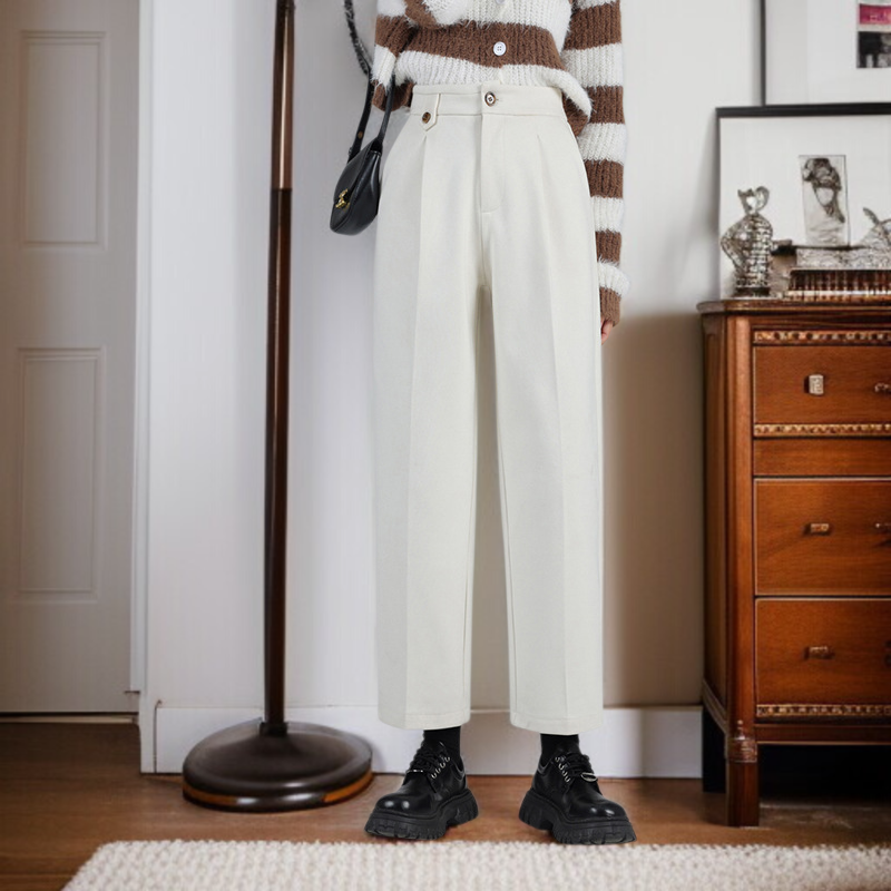 小さめストレートパンツ スモークチューブ 太めワイドパンツ レディース カジュアル ハイウエスト 細めストレートパンツ