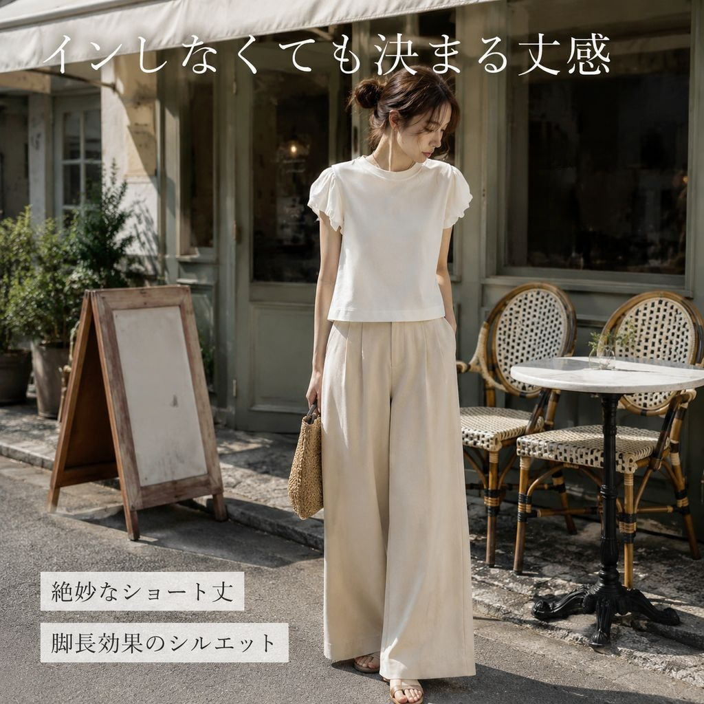 フレンチ気質バルーンスリーブ丸首Tシャツ レディース 