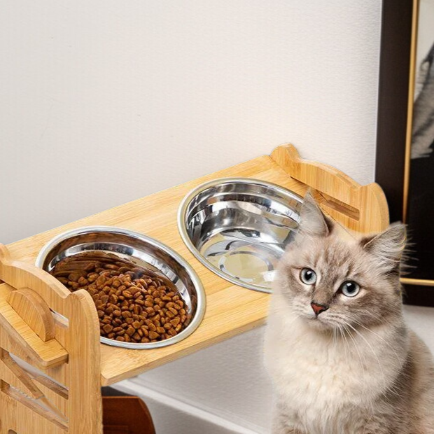 애견용 식탁 스텐 애견 그릇 더블 그릇 피더 대나무 나무 그릇 애견 고양이 그릇