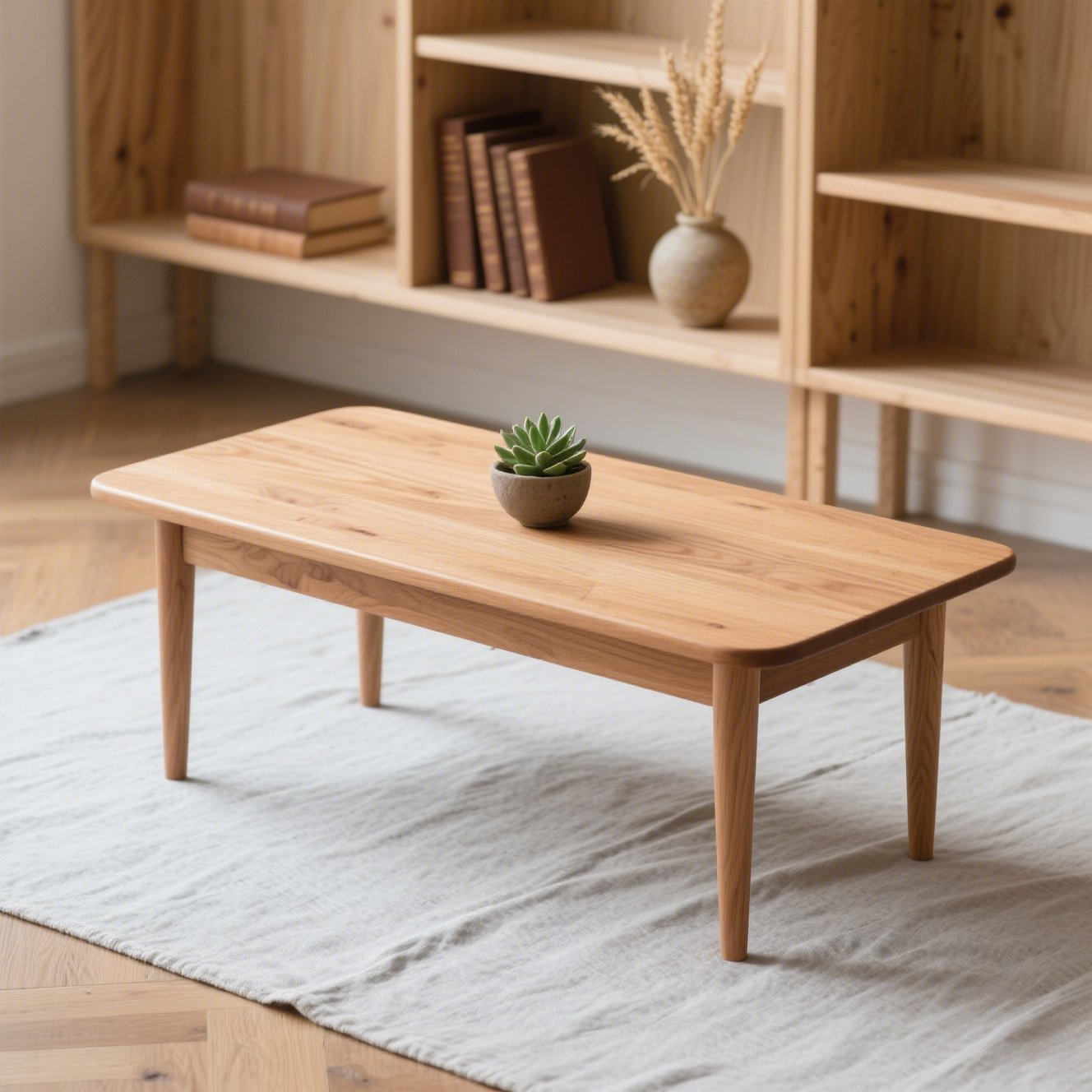 質感のある木製コーヒーテーブルの全体画像