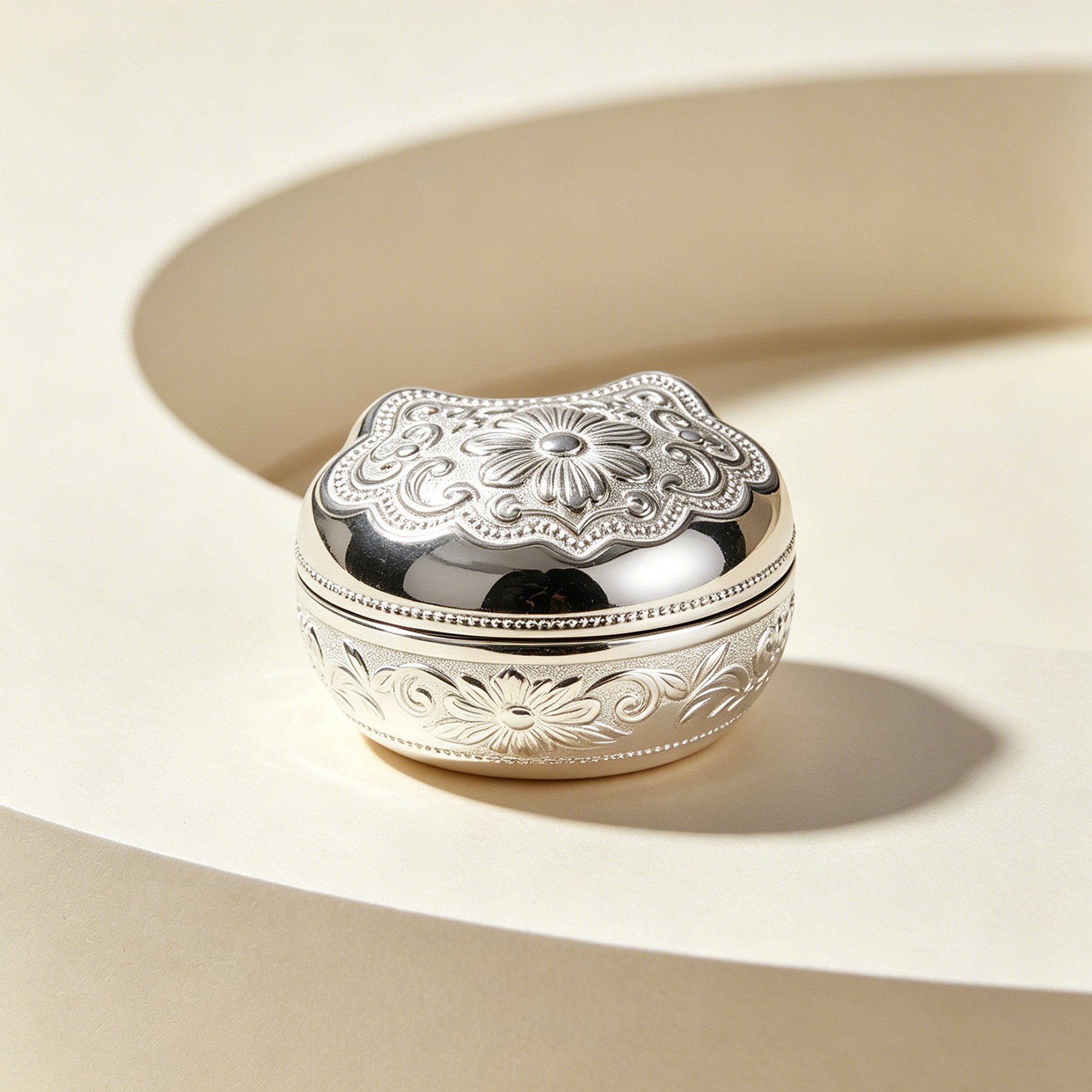 Boîte de rangement en argent sculpté