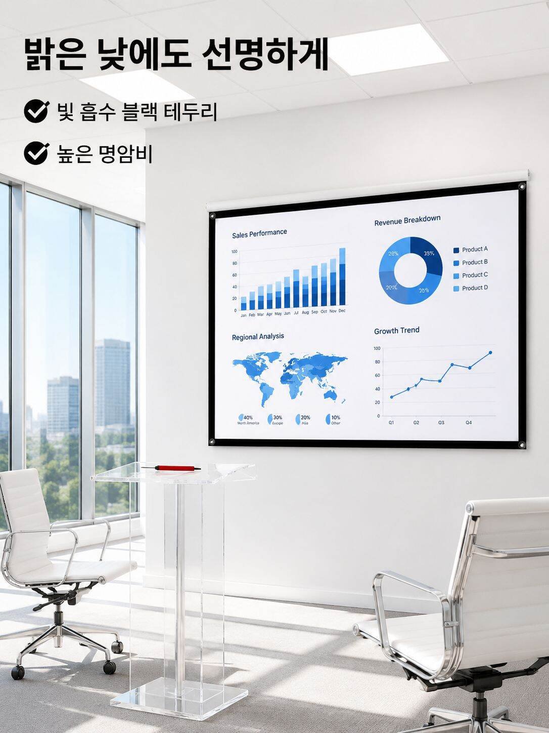 초근거리 프로젝션 스크린 고화질 비즈니스 오피스