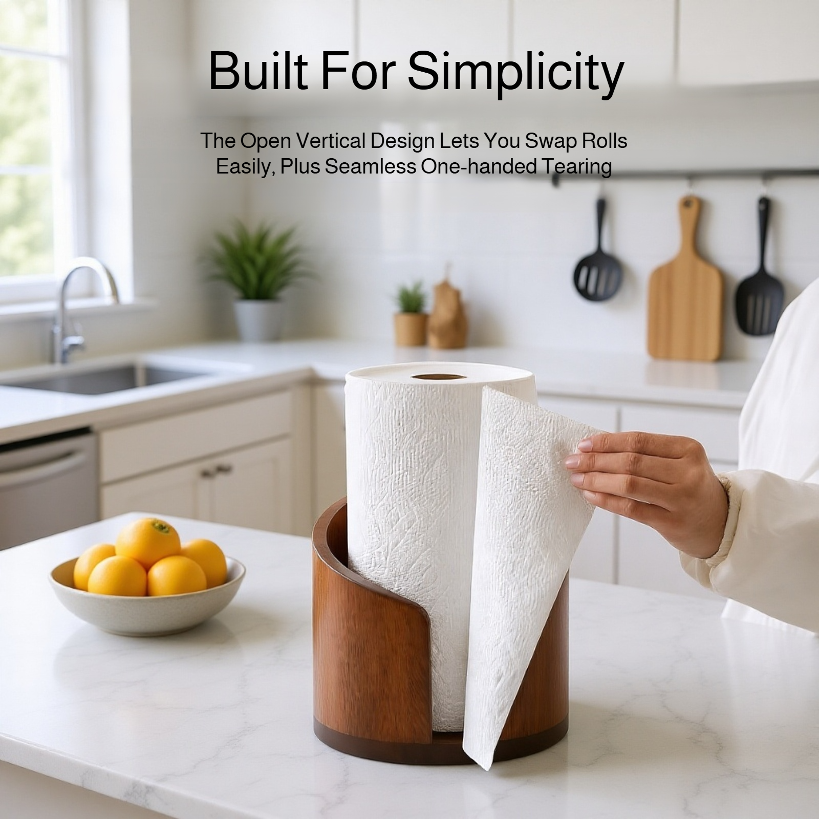 Stylish tissue storage holder in living room setting