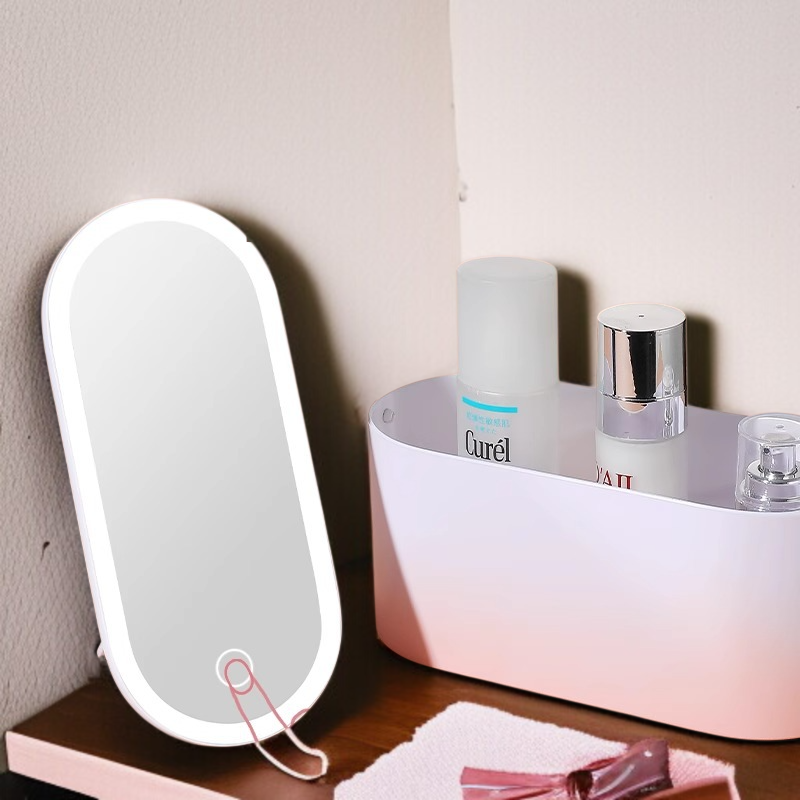 휴대용 환색 메이크업 거울 수납 케이스 학생 기숙사 탁상용 Led 램프 충전 탁상용 메이크업 거울 케이스